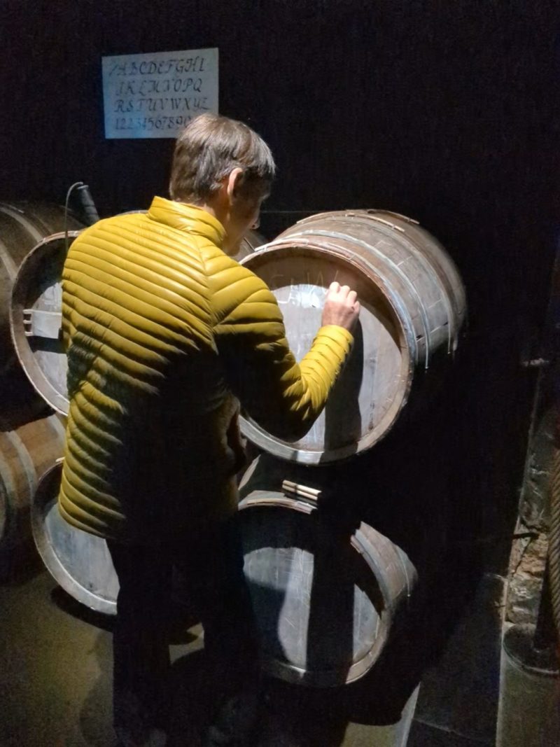 Erik touring the barrel cellars. 